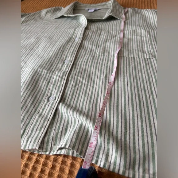 NWT Old Navy Cropped Button-Down White and Green Striped Shirt | Women’s XXL - Picture 8 of 16